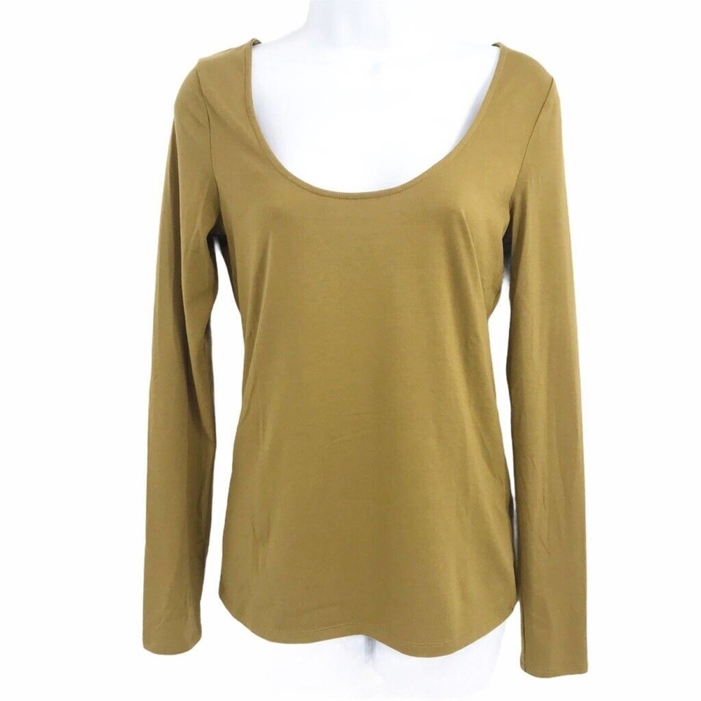 Victorias Secret Womens Blouse Brown Long Sleeve Scoop Neck Stretch Cut Out S